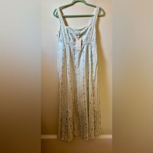 In Loom Cream Lined Maxi Dress with Light Blue Floral Print NWT